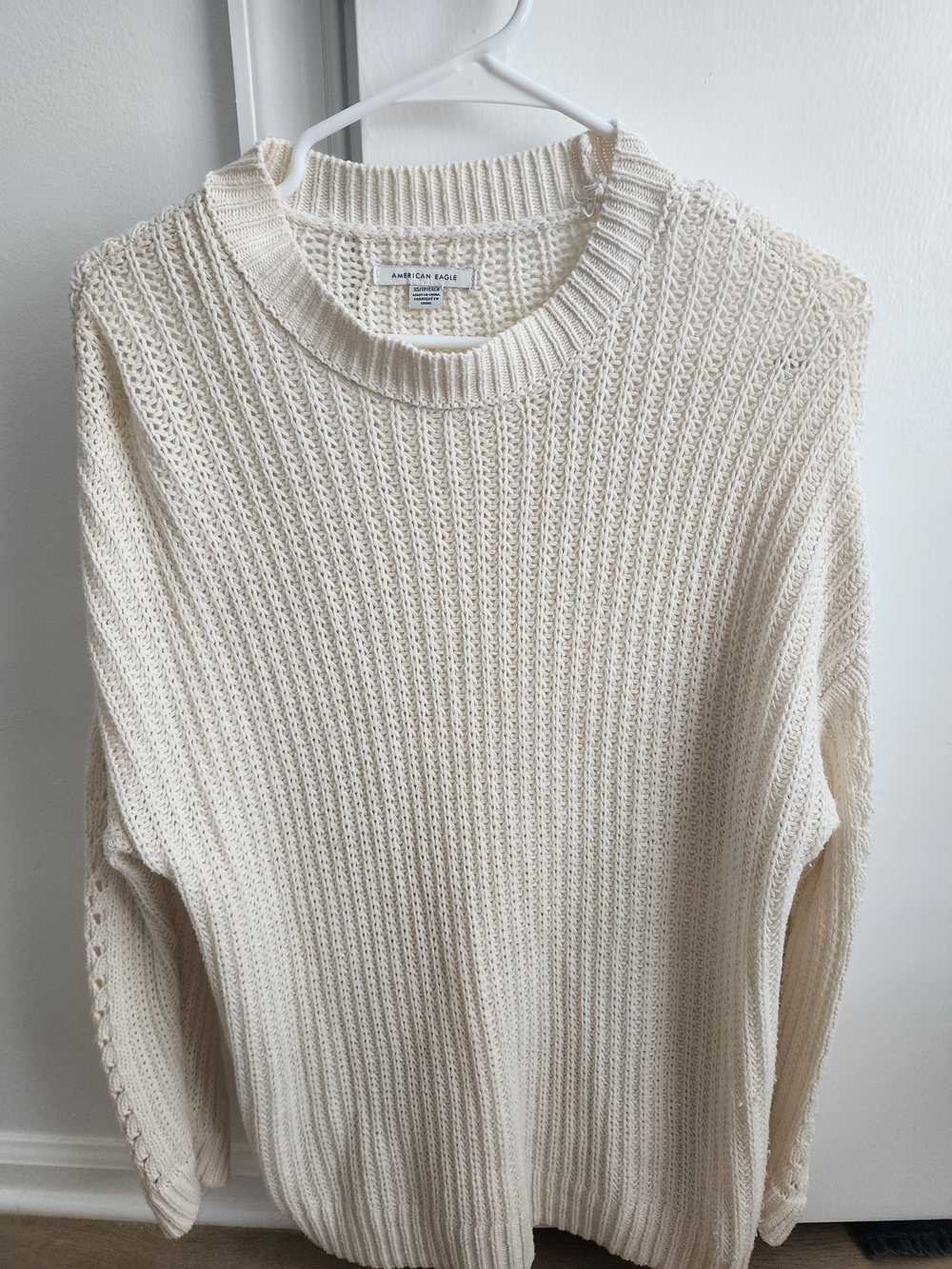American Eagle Outfitters Cream Ribbed Crewneck Sweater
